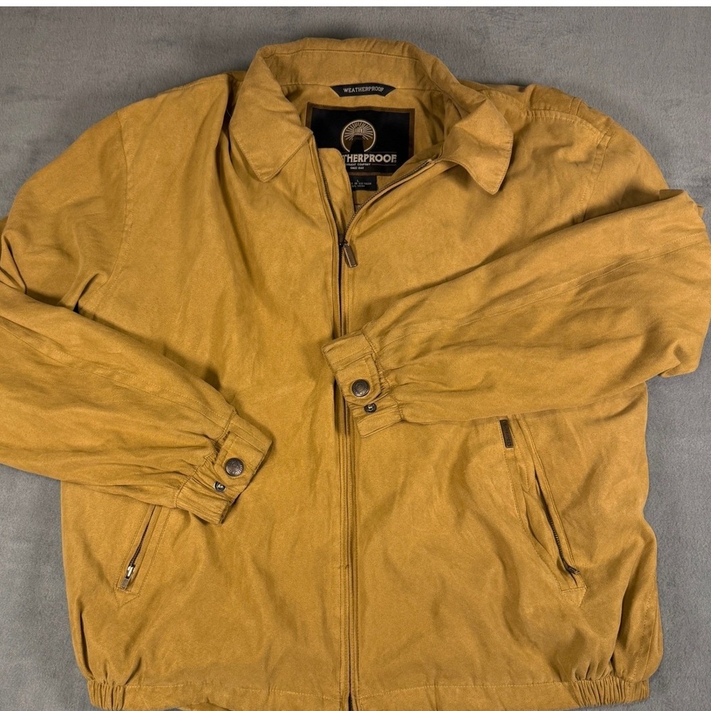 Weatherproof Mens Microfiber Golf Jacket Mustard Tan Full Zip Bomber Large‎